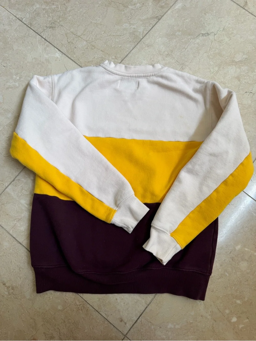Aritzia TNA Colorblock Crewneck Sweater - Cream, Yellow & Maroon size XS